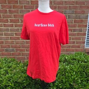 Vibrant Red & Pink Short Sleeve Tee with Graphic Heartless Size L